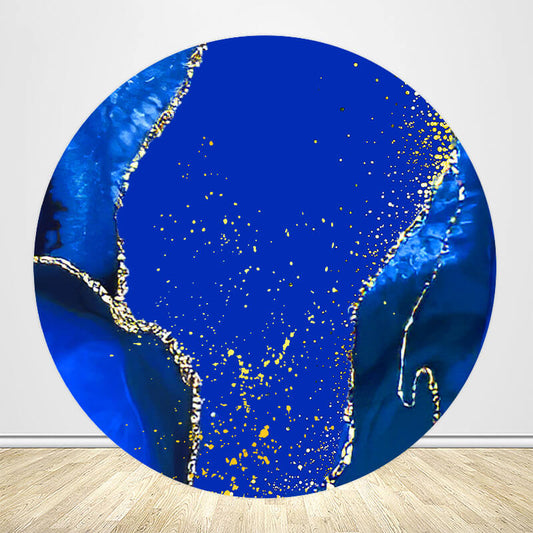 Luxury Blue Gold Marble Birthday Party Backdrop Round Cover-ubackdrop