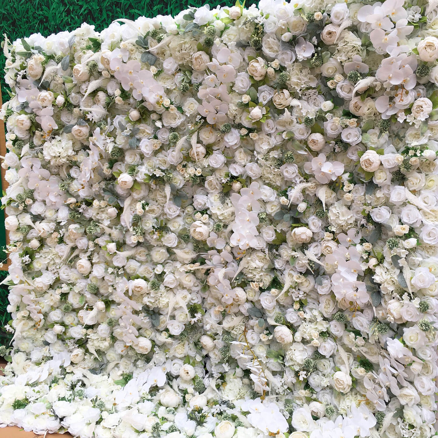 Luxury Wedding Champagne Rose Fabric Flower Wall Backdrop-ubackdrop