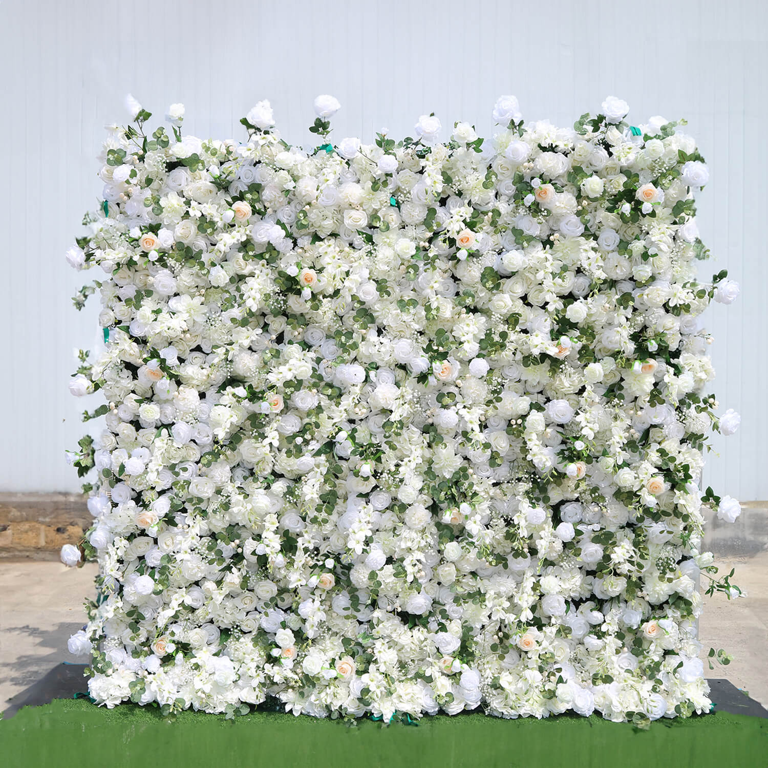 Luxury Wedding Champagne & White Rose Fabric Flower Wall Party Decor-ubackdrop