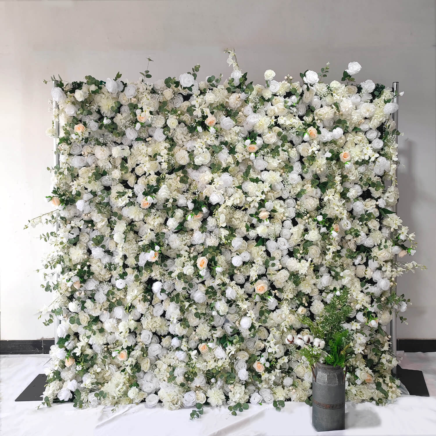 Luxury Wedding Champagne & White Rose Fabric Flower Wall Party Decor-ubackdrop