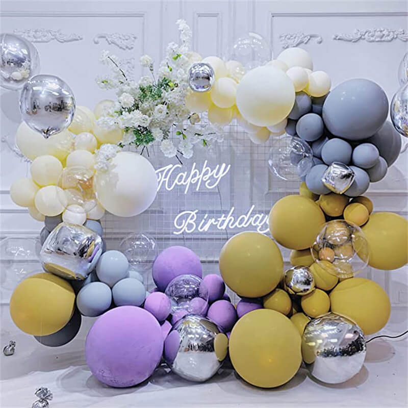 Macaron Yellow Silver Balloons Clear Color Purple Gray Balloons Kit Wedding Birthday Party-ubackdrop