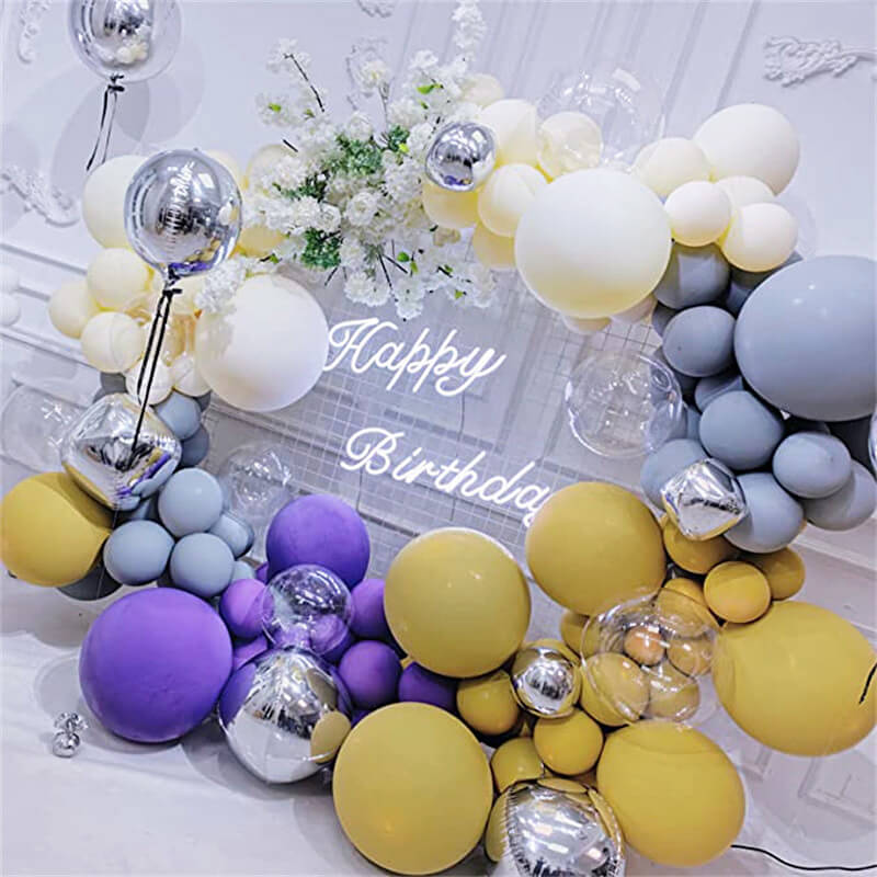 Macaron Yellow Silver Balloons Clear Color Purple Gray Balloons Kit Wedding Birthday Party-ubackdrop