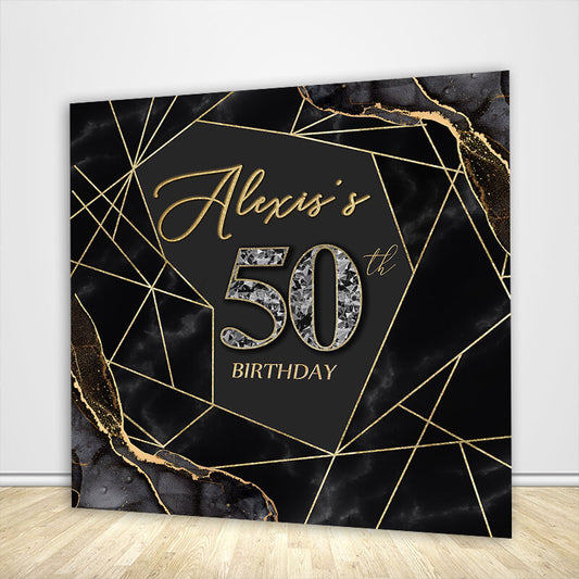 Marble Shiny 50th Birthday Black Gold Backdrop-ubackdrop