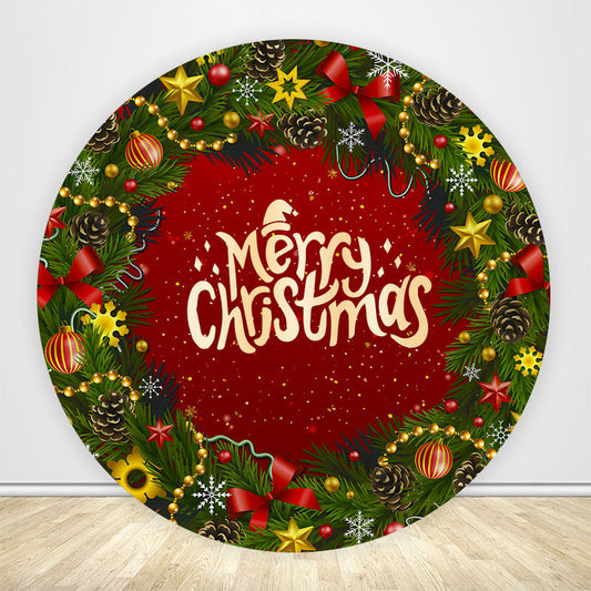 Merry Christmas Red Round Backdrop Family Holiday Party Decoration-ubackdrop