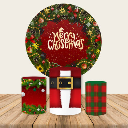 Merry Christmas Red Round Backdrop Family Holiday Party Decoration-ubackdrop