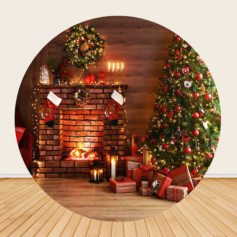 Merry Christmas Round Backdrop Cover-ubackdrop