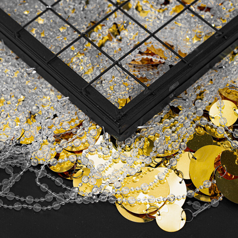 2.6x1ft Metal Stand With Golden Sequin Curtain Backdrop Shimmer Wall Decoration