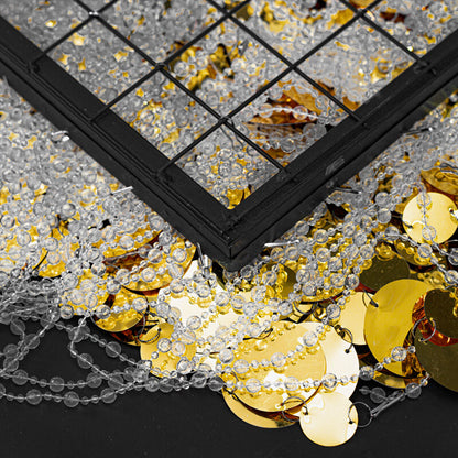 2.6x1ft Metal Stand With Golden Sequin Curtain Backdrop Shimmer Wall Decoration