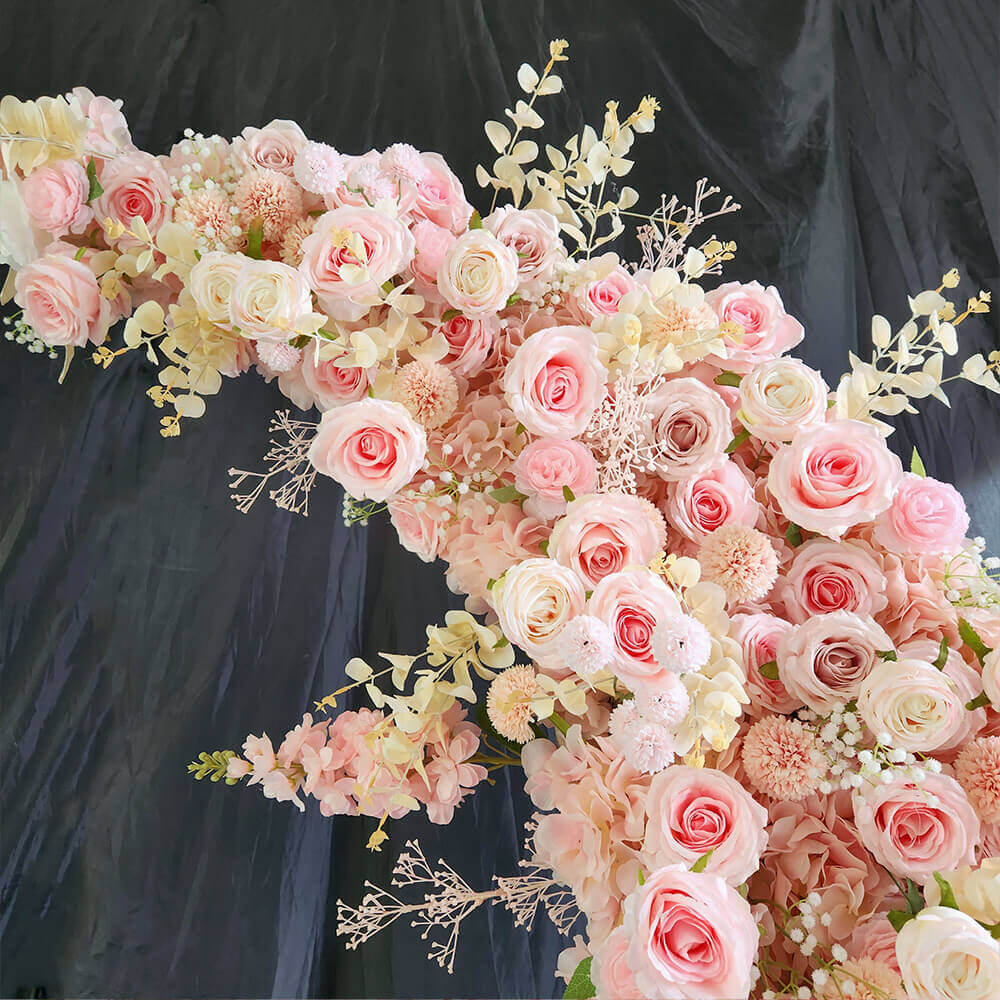 6.5ft Roses Moon Shaped Fabric Artificial Flower Wall Birthday Party Decor-ubackdrop