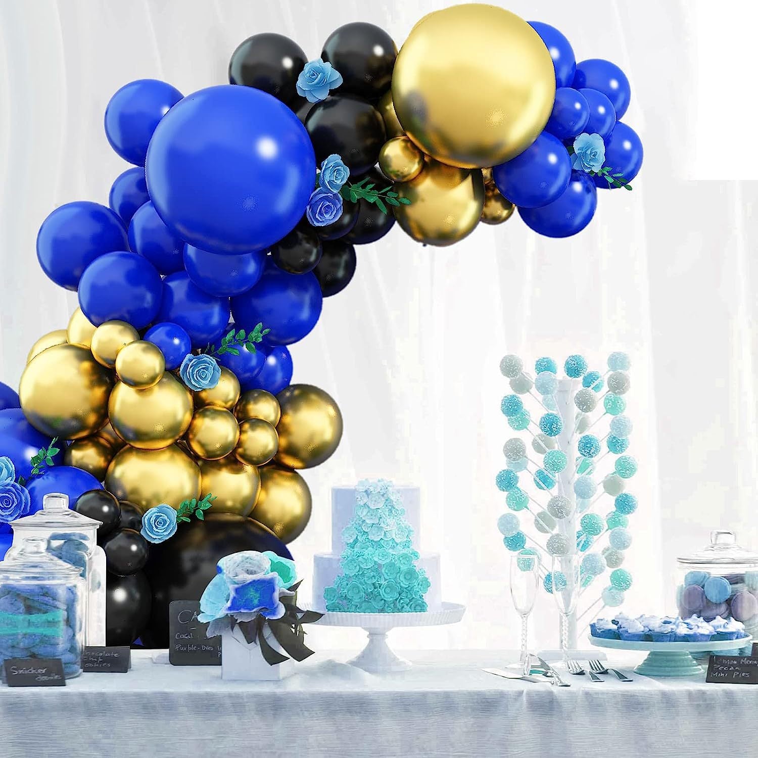 Black Blue Gold Balloon Arch Kit Birthday Party Decoration-ubackdrop