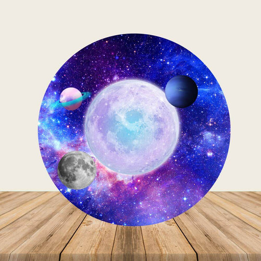 Outer Space Nebula Planet Round Backdrop Cover-ubackdrop