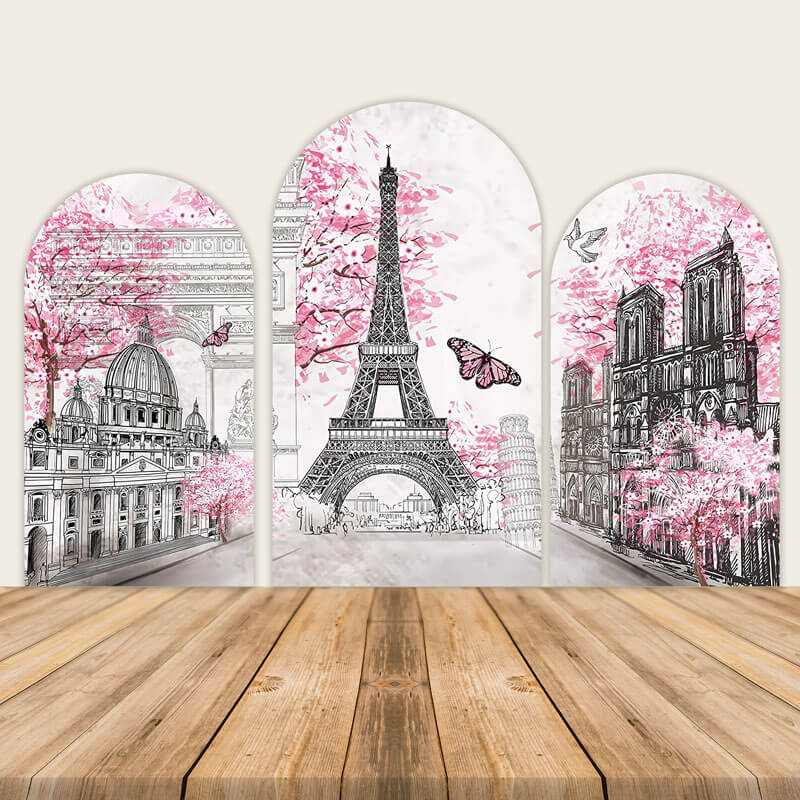 Paris Eiffel Tower Pink Street Landscape Backdrop-ubackdrop