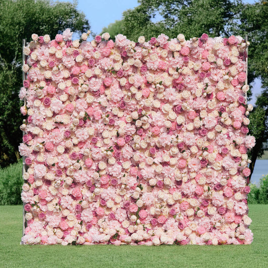 8x8ft Pink Artificial Roses and Peonies Flower Wall Decor Backdrop for Event & Wedding