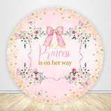 Pink Bow with Butterflies Princess Baby Shower Round Backdrop Covers