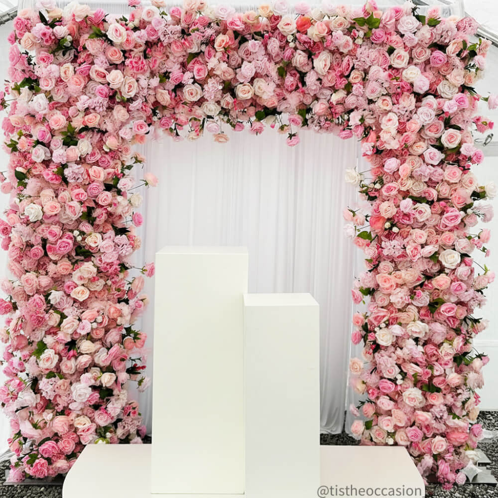 Pink Fabric Artificial Flower Wall Arch Wedding Birthday Party Decoration