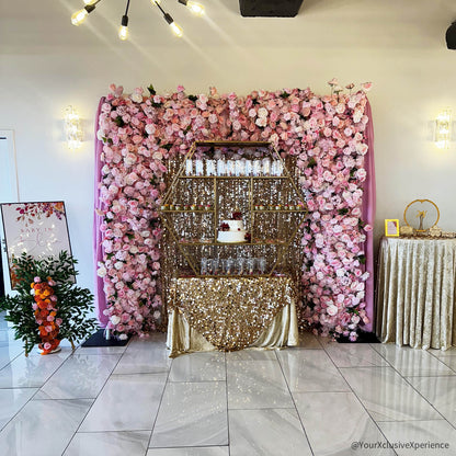 Pink Fabric Artificial Flower Wall Arch Wedding Birthday Party Decoration