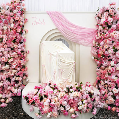 Pink Fabric Artificial Flower Wall Arch Wedding Birthday Party Decoration