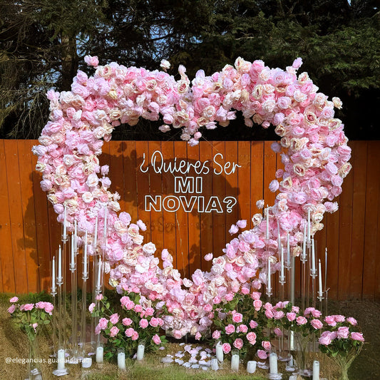 Pink Rose Heart Shaped Flower Wall Wedding Decoration-ubackdrop