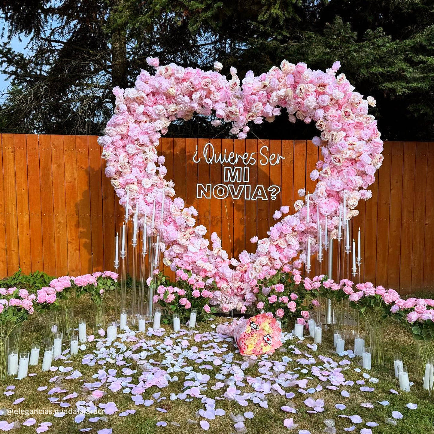Pink Rose Heart Shaped Flower Wall Wedding Decoration-ubackdrop