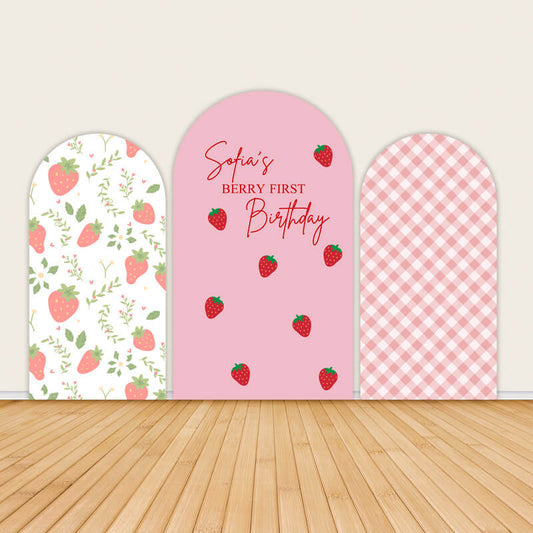 Pink Arch Fabric Covers Strawberry Theme Backdrop Cover-ubackdrop