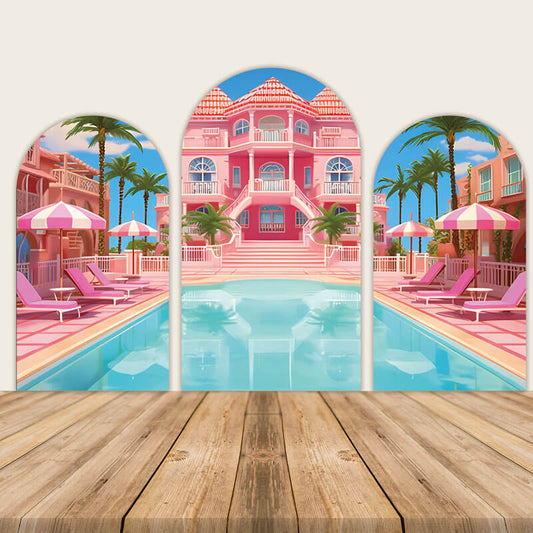Pink Beach House Pool Party Decoration Backdrop-ubackdrop