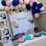 Pink Blue Floral Custom Backdrop for Baby Shower Gender Reveal Party Backdrop