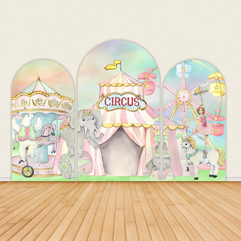 Pink Circus Happy Birthday Party Arch Backdrop-ubackdrop