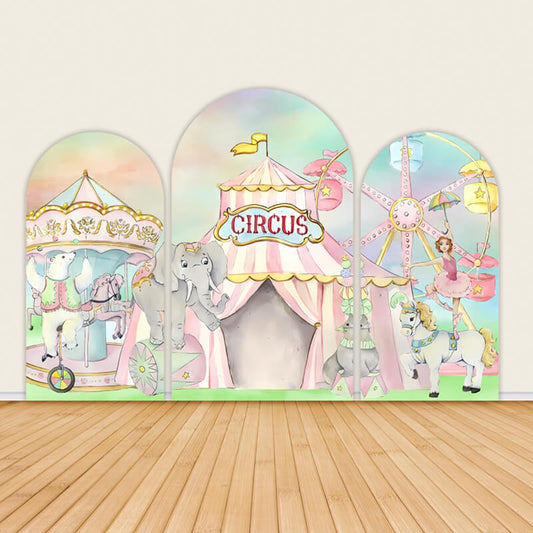 Pink Circus Happy Birthday Party Arch Backdrop-ubackdrop