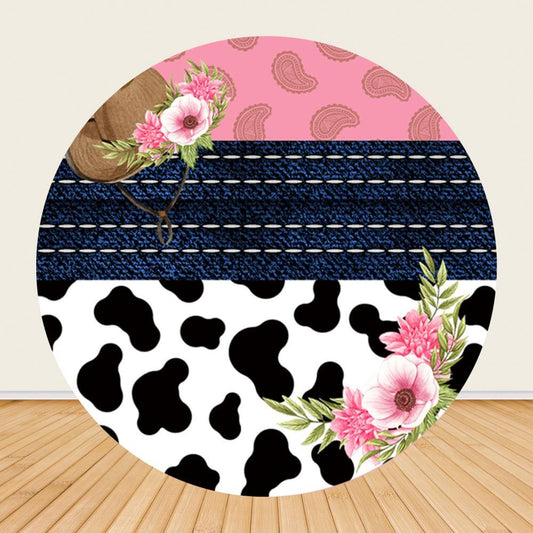 Pink Cowboy Party Round Backdrop Cover-ubackdrop