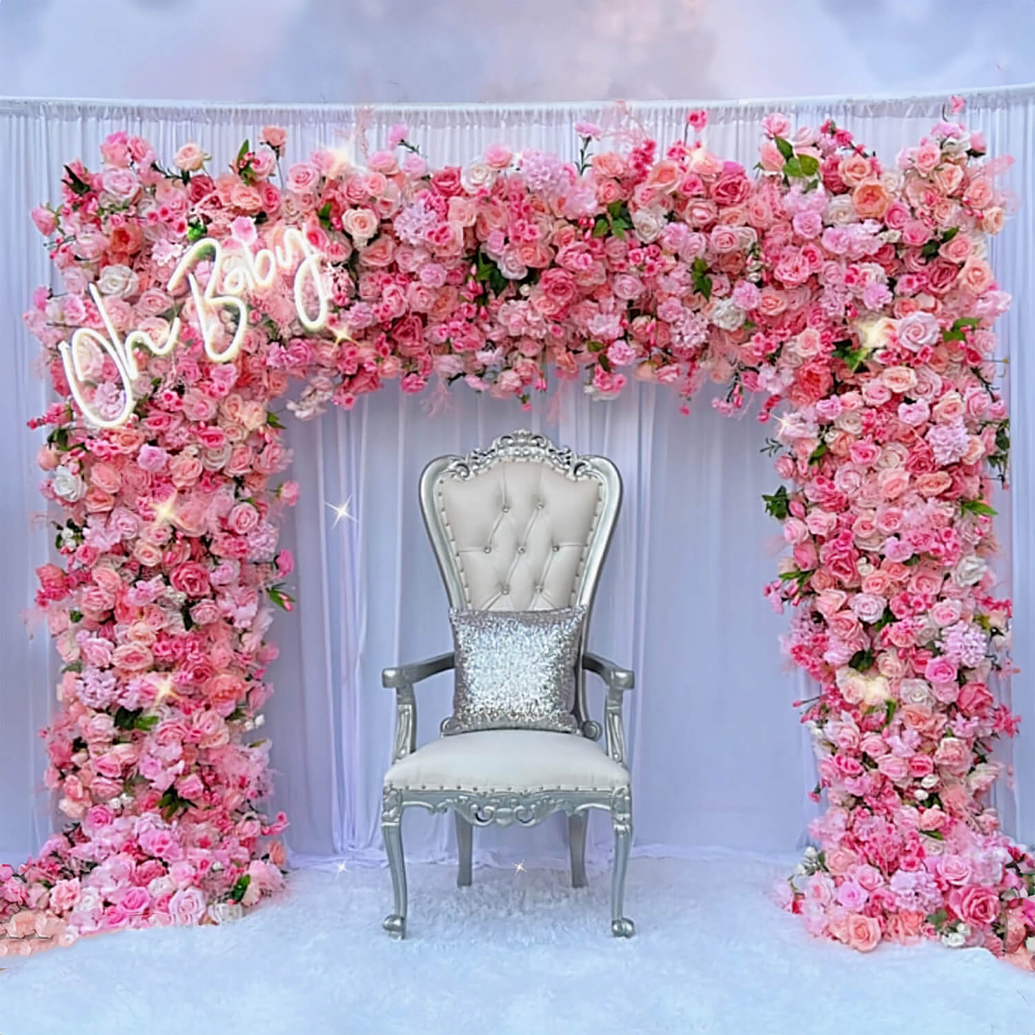 Pink Fabric Artificial Flower Wall Arch Wedding Birthday Party Decoration-ubackdrop