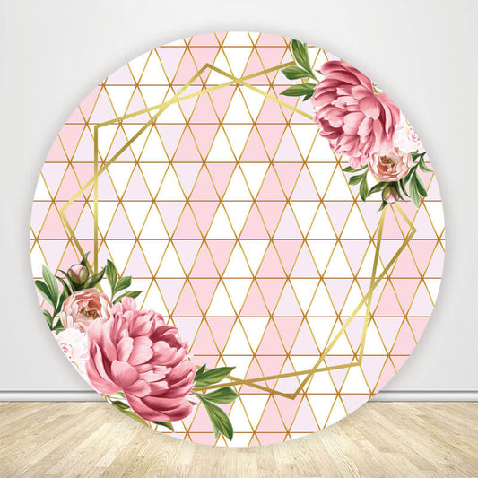 Pink Floral Triangle Element Round Wedding Backdrop-ubackdrop