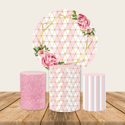 Pink Floral Triangle Element Round Wedding Backdrop-ubackdrop