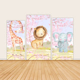 Pink Flower Cartoon Animals Theme Birthday Party Backdrop