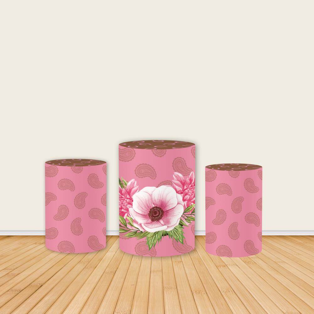 Pink Flower Theme Party Fabric Pedestal Covers-ubackdrop