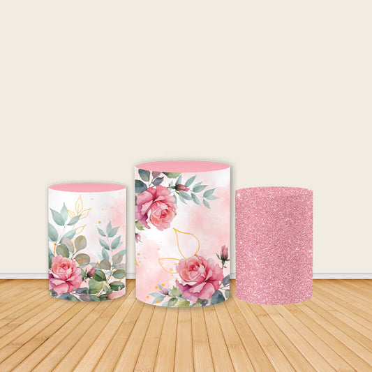 Pink Flower Theme Party Fabric Pedestal Covers-ubackdrop