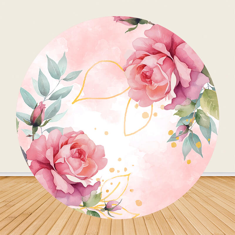 Pink Flowers Wedding Party Round Backdrop Cover-ubackdrop