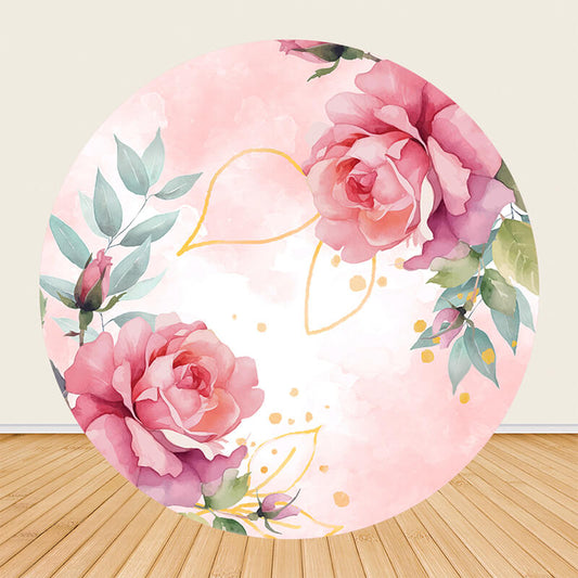 Pink Flowers Wedding Party Round Backdrop Cover-ubackdrop