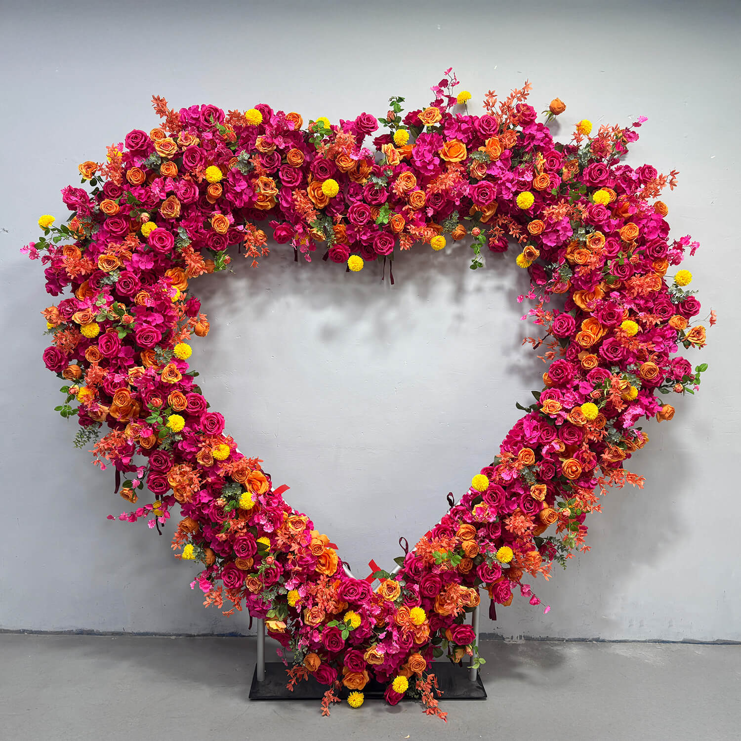 Hot Pink Heart Shaped Flower Wall Wedding Decoration-ubackdrop