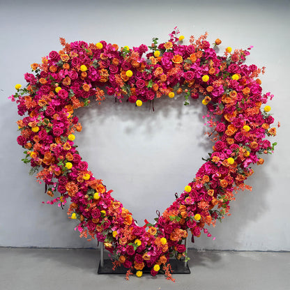 Hot Pink Heart Shaped Flower Wall Wedding Decoration-ubackdrop
