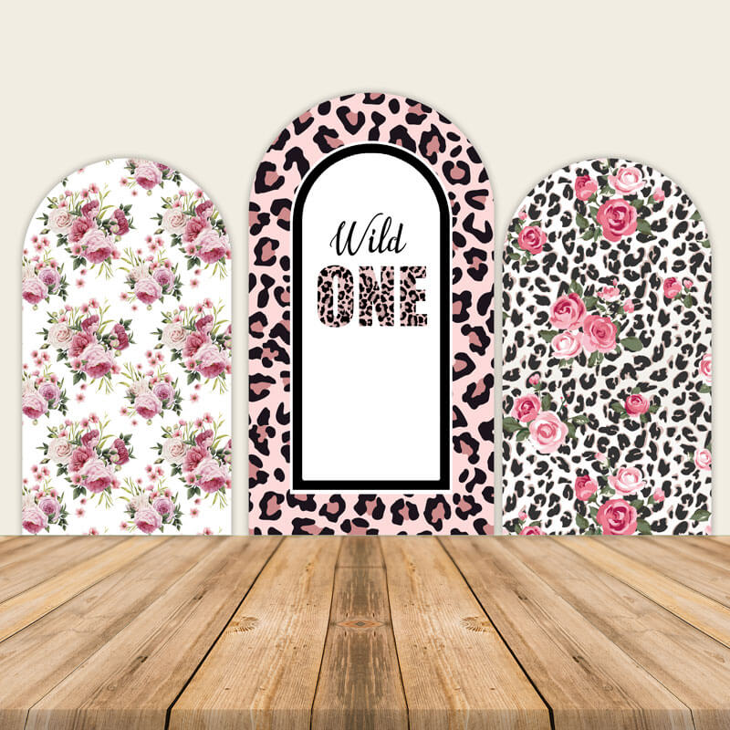 Pink Floral Theme Leopard Pattern Arch Backdrop Kit
