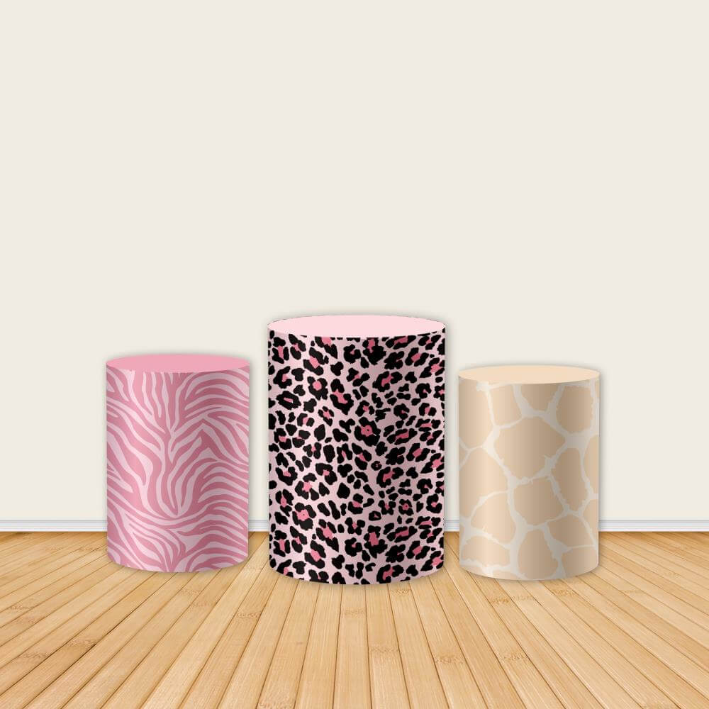 Pink Safari Birthday Party Fabric Pedestal Covers-ubackdrop