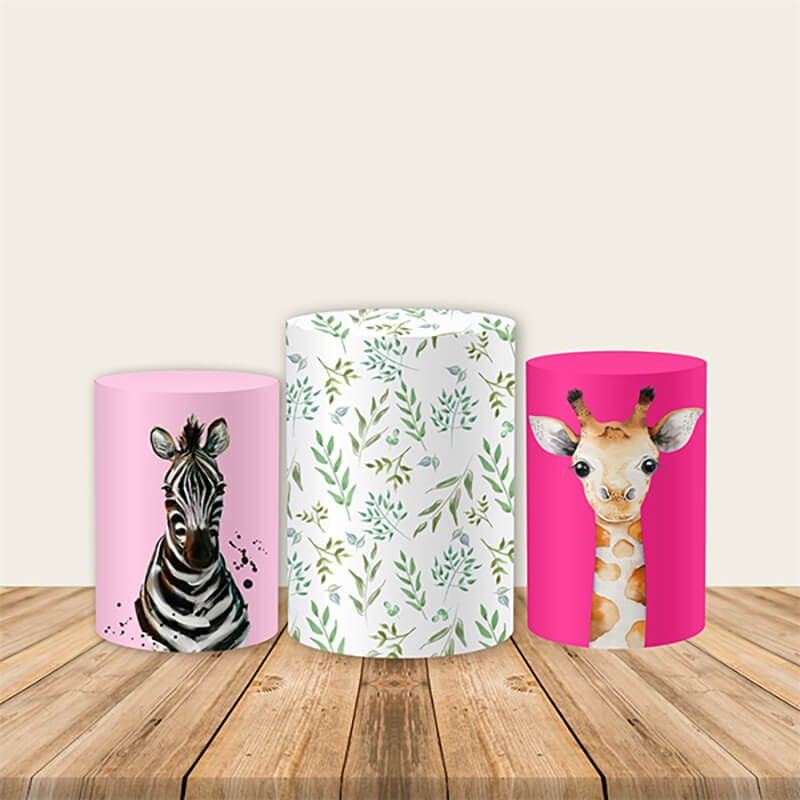 Pink Safari Theme Birthday Party Fabric Pedestal Covers-ubackdrop