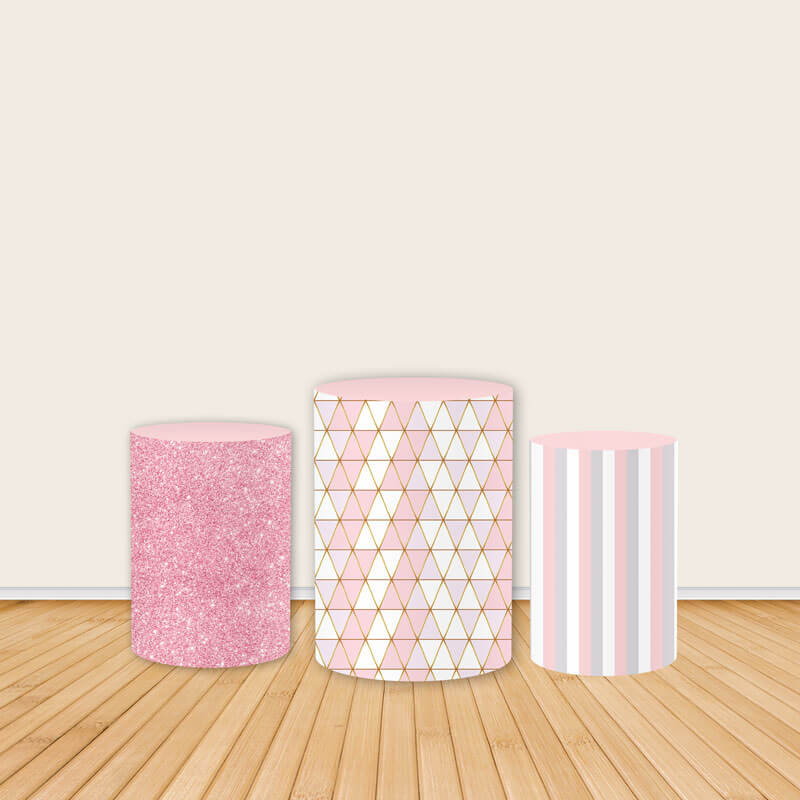 Pink Stripe Theme Birthday Party Fabric Pedestal Covers-ubackdrop