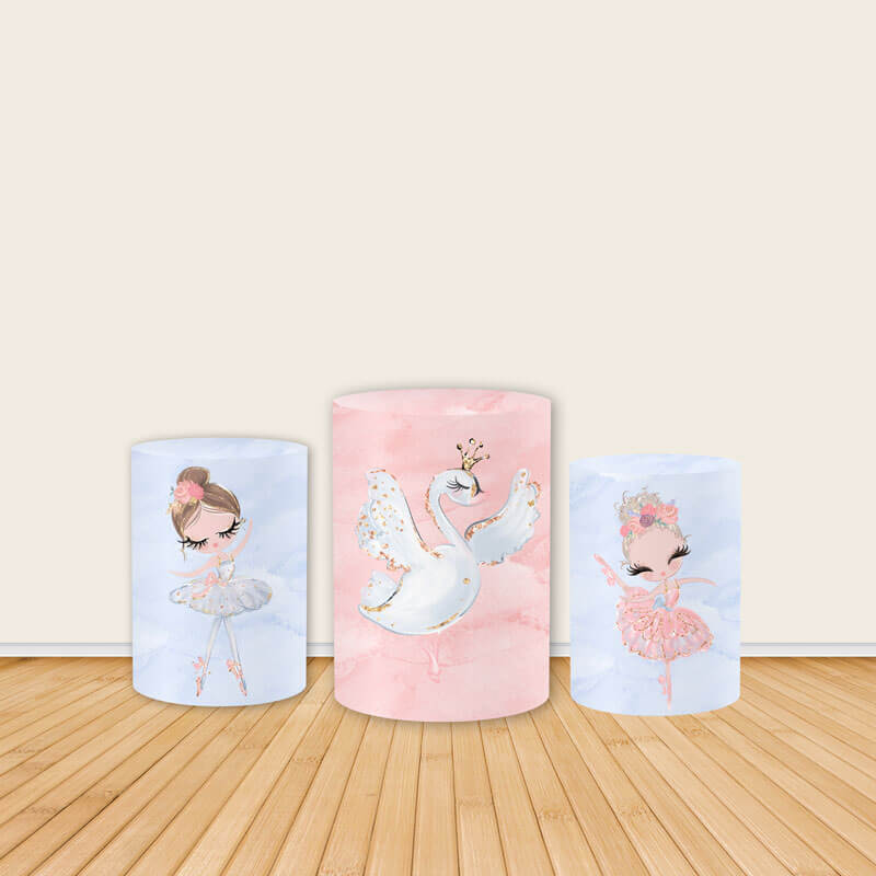 Pink Swan Flower Ballet Fabric Pedestal Covers-ubackdrop