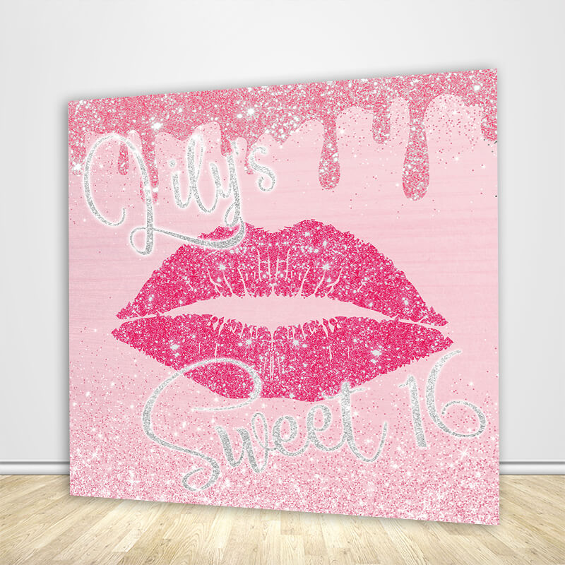 Pink Sweet 16 Lip Backdrop for Girls Party Decorations-ubackdrop