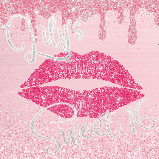 Pink Sweet 16 Lip Backdrop for Girls Party Decorations-ubackdrop