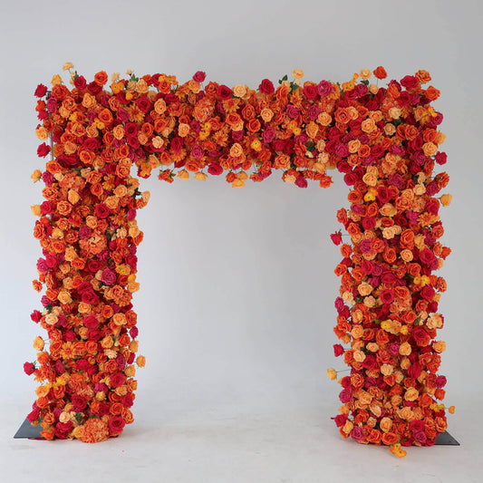 Pink Orange Roses Fabric Artificial Arch Flower Wall-ubackdrop