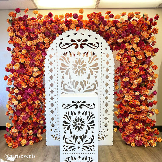 Pink Orange Roses Fabric Artificial Arch Flower Wall-ubackdrop