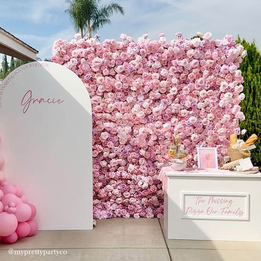 Pink and Purple Roses Fabric Flower Wall for Birthday Party-ubackdrop