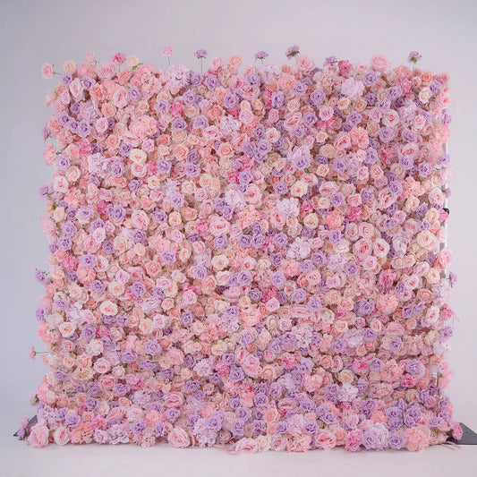 Pink and Purple Roses Fabric Flower Wall for Birthday Party-ubackdrop